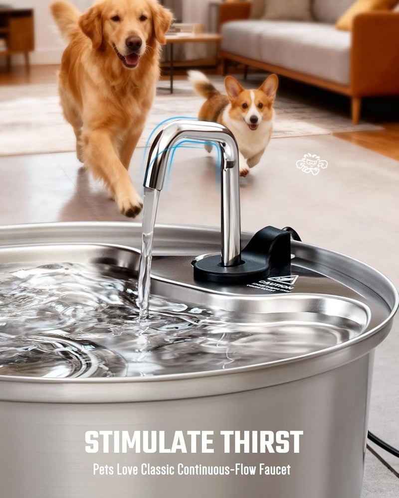 Pawccoli Dog Water Fountain Stainless Steel, 7L/1.8Gal Pet Fountain Water Bowl with Multi-Filtration & Deeper Drinking Aera, Large cat Water Fountain with Water Window & LED, Ultra-Quiet - Image 3